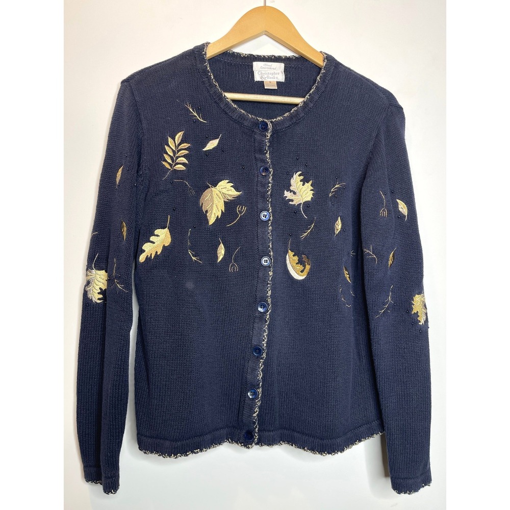 Vintage‎ Cottagecore Grandma Embroidered Fall Leaf Cardigan Sweater
